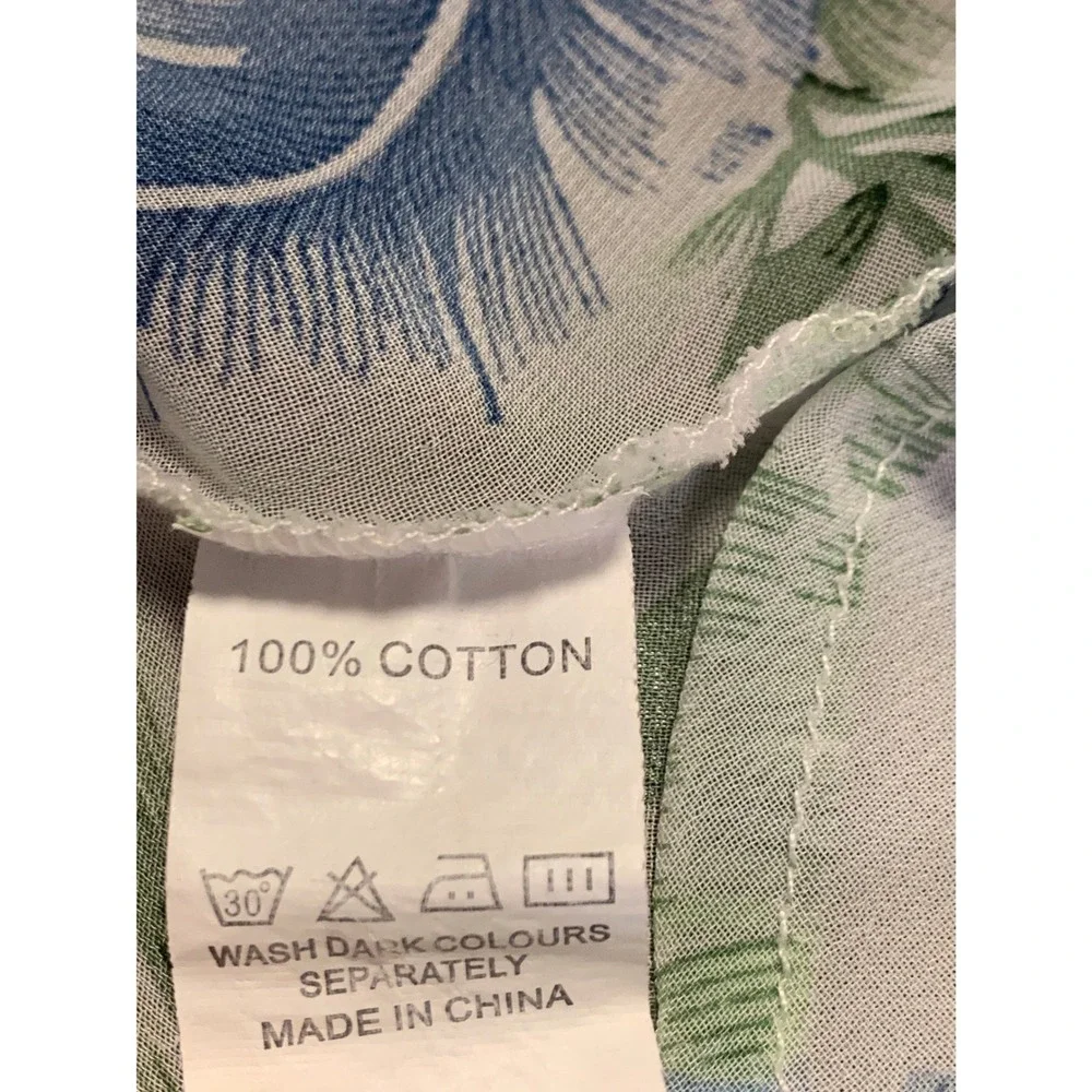 Tropical Palm‎ Floral Cotton Kimono Wrap Cover Up White Green Blue XL